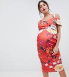 True Violet Maternity Wrap Front Midi Dress-multi