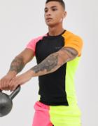Asos 4505 Muscle Training T-shirt With Neon Contrast Panels And Quick Dry - Black