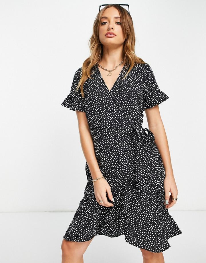 Vero Moda Wrap Mini Dress In Black And White Spot-multi