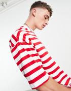 Asos Design Oversized Stripe T-shirt In Red And White