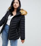 Lovedrobe Quilted Jacket With Faux Fur Trim - Black