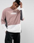 Asos Oversized Long Sleeve T-shirt With Panel Detail & Eds Print - Pink
