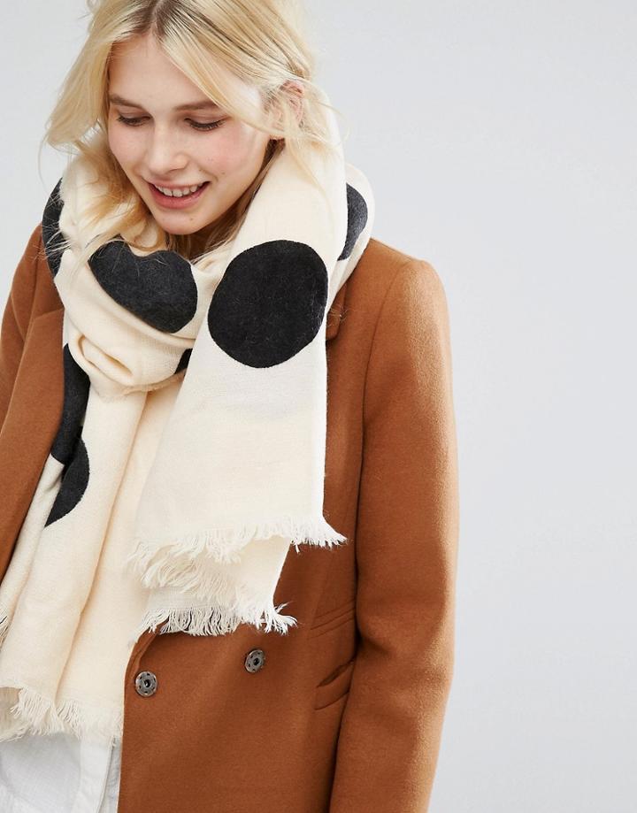 Pieces Oversized Polka Dot Scarf - Cream