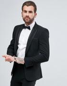 Asos Super Skinny Tuxedo Suit Jacket In Black Pleated Fabric - Black