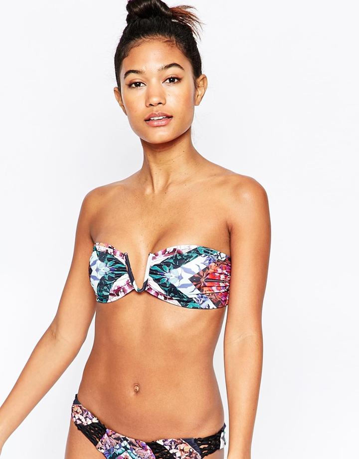 Beach Riot Diamond Frontier V Bandeau Bikini Top - Multi