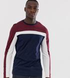 Asos Design Tall Long Sleeve T-shirt With Color Block Panels In Navy - Navy