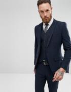 Asos Skinny Suit Jacket In Navy Herringbone - Navy