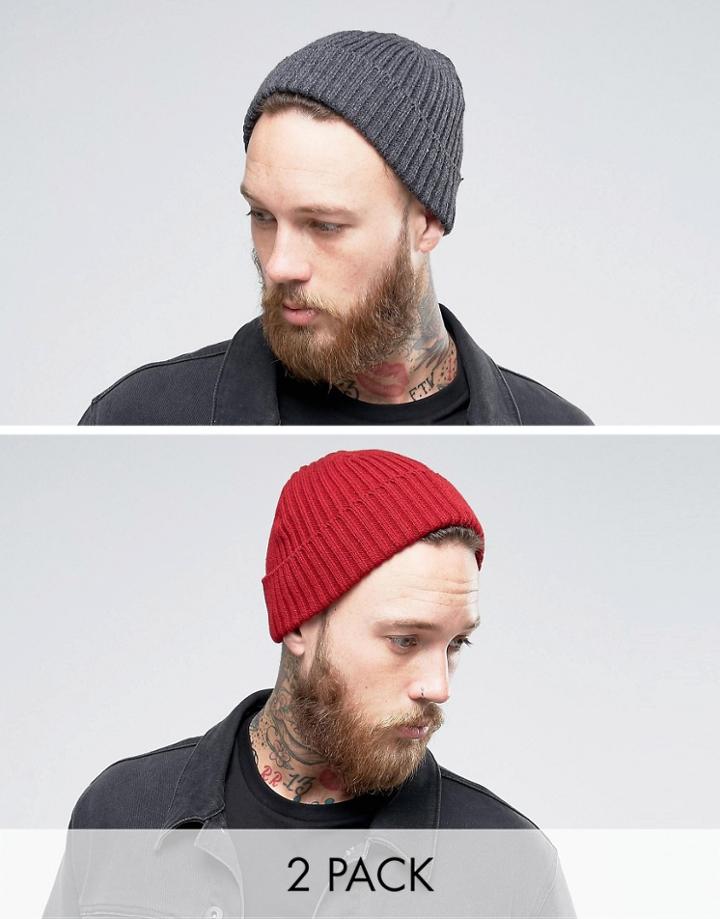 Gregorys 2 Pack Ribbed Beanie Charcoal/burgundy - Multi