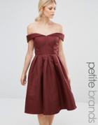 Chi Chi London Petite Off Shoulder Full Prom Midi Dress - Brown