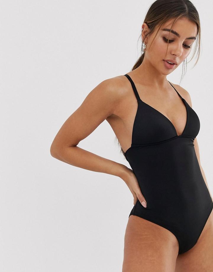 Weekday Ribbed Molded Cup Swimsuit In Black - Black
