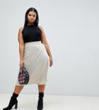 Boohoo Plus Crushed Satin Midi Skirt In Silver - Gray