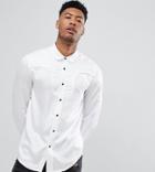 Asos Design Tall Regular Fit Western Viscose Shirt In White With Black Poppers - White