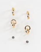 River Island 3 Pack Earrings Pack In Gold-yellow