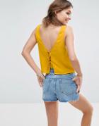 Asos Cropped Tank In Crinkle With Tie Back - Yellow