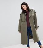 Asos Curve Statement Trench With Buckle Detail - Pink