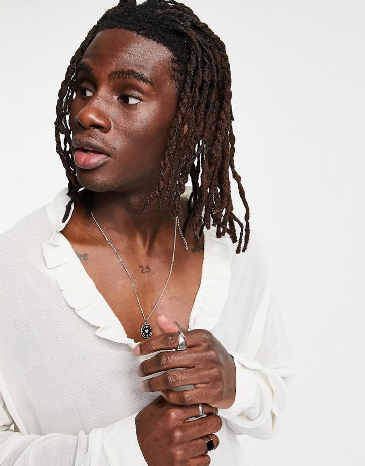 Asos Design Overhead Shirt With Ruffle Neck In Off White-neutral