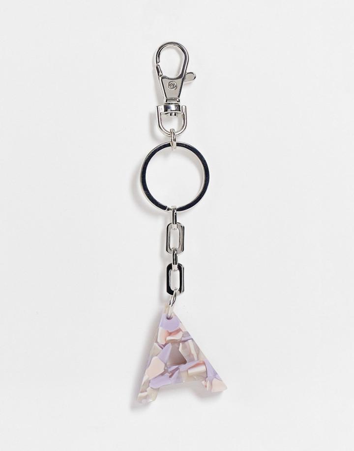 Asos Design Personalized A Bag Charm In Lilac Marble-purple