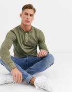 Selected Homme Long Sleeve Henley Top In Khaki-green
