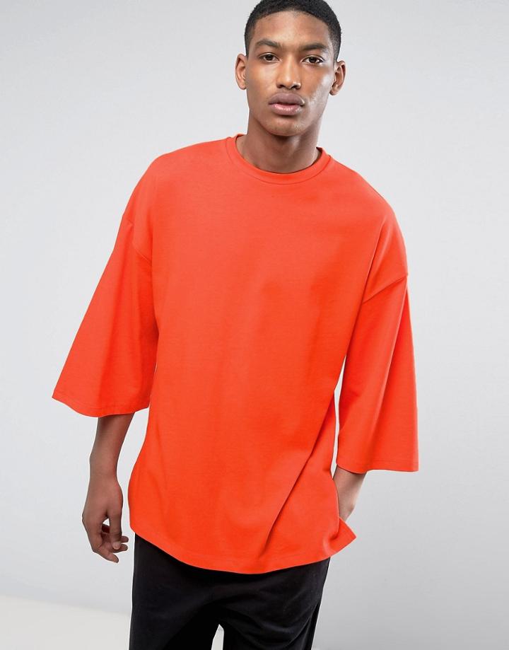 Asos Oversized T-shirt With Extreme Wide Sleeves In Orange Heavyweight Jersey - Beige