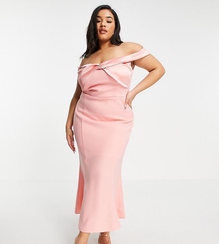 Yaura Plus Bardot Column Midaxi Dress In Pink