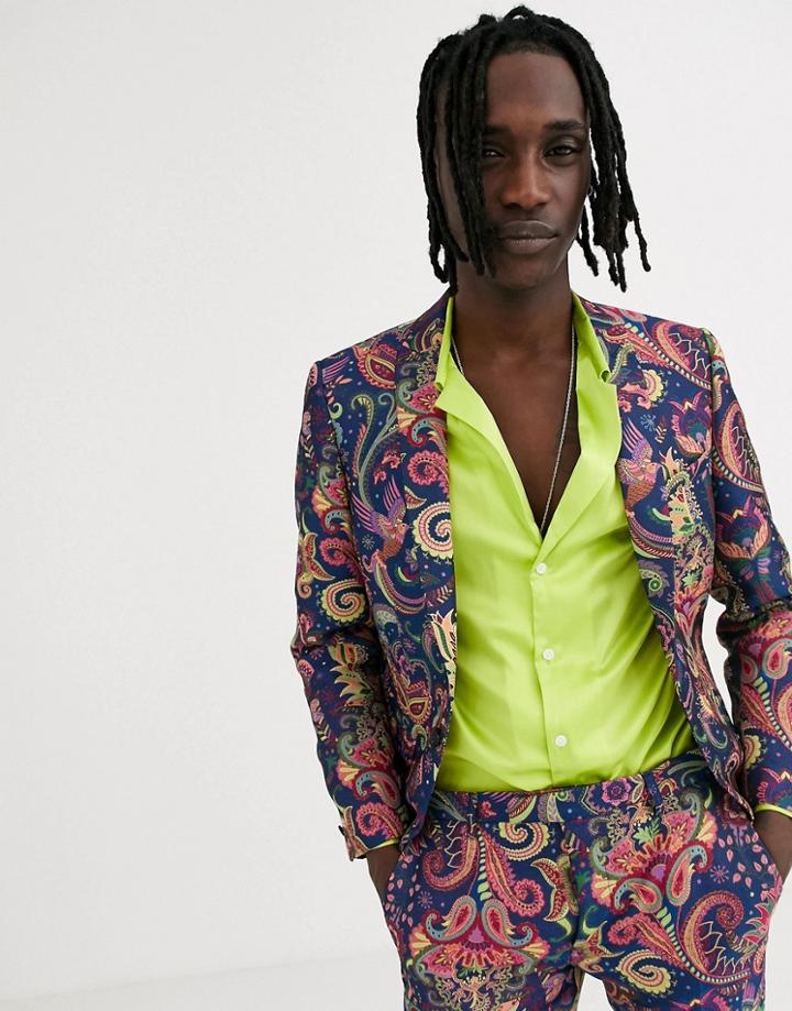 Twisted Tailor Skinny Suit Jacket In Paisley Print-blue