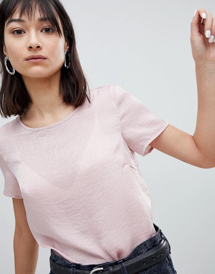 Pieces Satin Sheen Shell Top - Pink