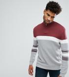 Asos Tall Ribbed Half Zip Sweater In Burgundy And Charcoal - Red