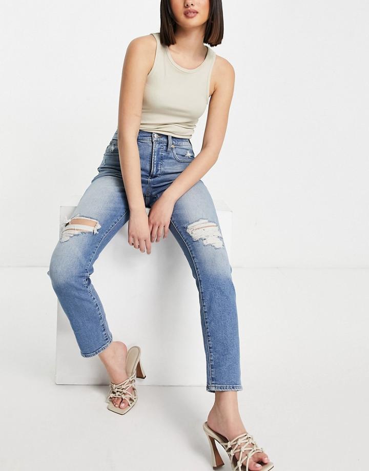 Madewell Ripped Mom Jean In Mid Wash-blues