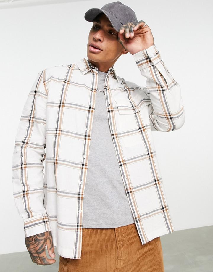 Topman Linen Check Shirt In White