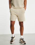 Asos Design Textured Shorts In Neutral - Part Of A Set