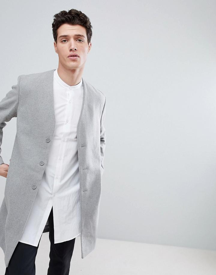 Native Youth Collarless Overcoat - Gray