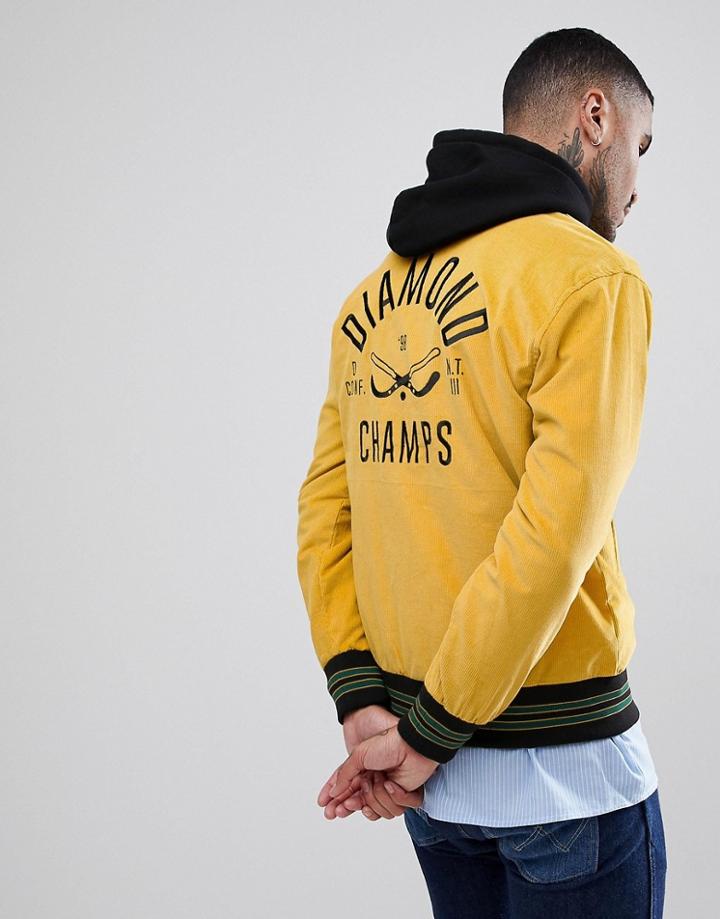 Diamond Supply Stadium Jacket In Cord - Yellow