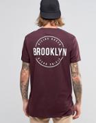 Asos Longline T-shirt With Brooklyn Chest And Back Print - Red