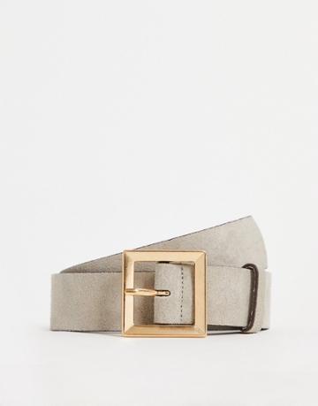Asos Design Suede Square Buckle Waist And Hip Belt In Stone-neutral