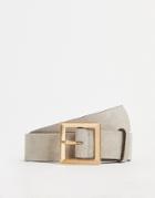 Asos Design Suede Square Buckle Waist And Hip Belt In Stone-neutral