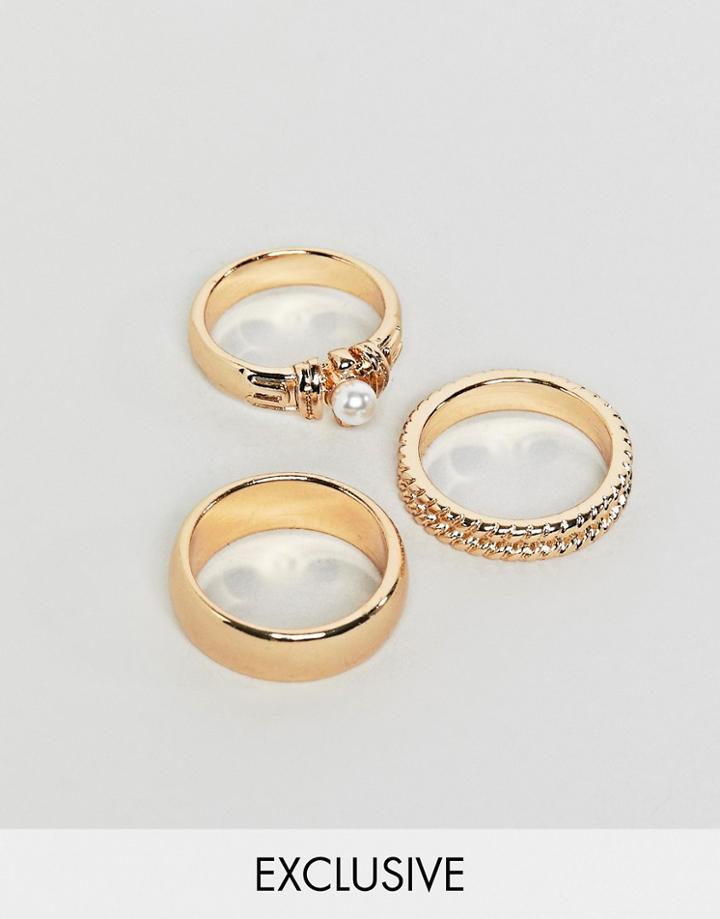 Reclaimed Vintage Inspired Pack Of 3 Gold Mixed Detail Rings - Gold