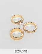 Reclaimed Vintage Inspired Pack Of 3 Gold Mixed Detail Rings - Gold