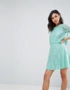 Asos Mini Skater Dress In Lace With Crop Top Layer - Green