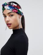 Asos Design Headband With Multicoloured Sequins