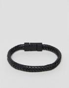 Asos Leather Plaited Bracelet In Black - Black