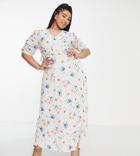 Twisted Wunder Plus Puff Sleeve Maxi Dress In Spot Floral-multi