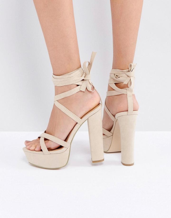 Truffle Collection Tie Ankle Platform Sandal - Beige