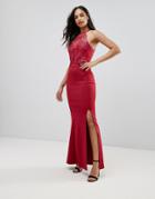 Lipsy Lace Detail Maxi Dress With Split - Red