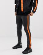 Liquor N Poker Skinny Jeans With Orange Stripe In Black - Black