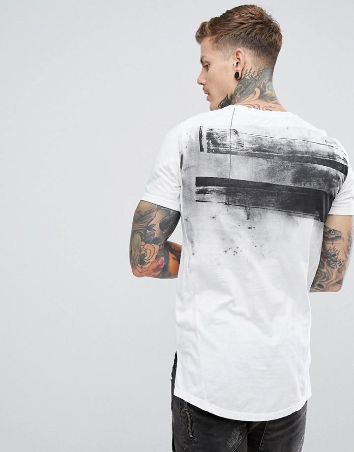 Religion Longline T-shirt In White With Curved Step Hem And Back Print - White