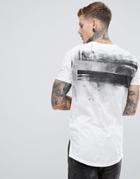 Religion Longline T-shirt In White With Curved Step Hem And Back Print - White