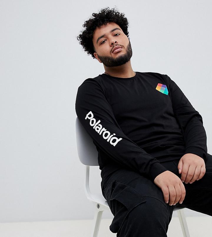 Asos Design Plus Polaroid Relaxed Long Sleeve T-shirt - Black