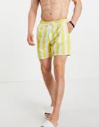 Asos Design Swim Shorts In Yellow Seersucker Stripe Mid Length