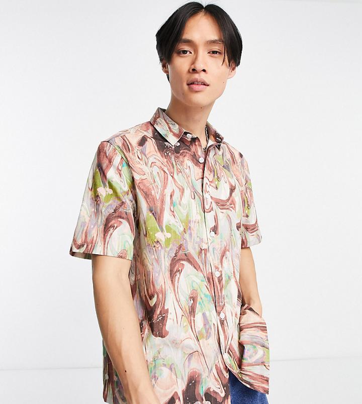Collusion Oversized Ripstop Short Sleeve Festival Shirt In Marble Swirl-multi
