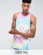 Asos Tall Sleeveless T-shirt With Racer Back In Bright Spiral Tie-dye - Multi